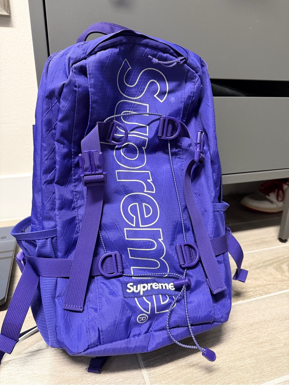Supreme Purple Vertical Logo Backpack